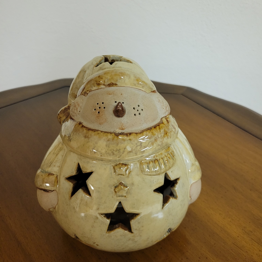 Ceramic Snowman Candle Holder - Cream